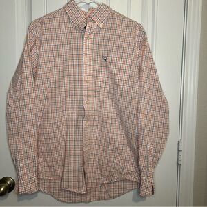 Orange plaid button down shirt